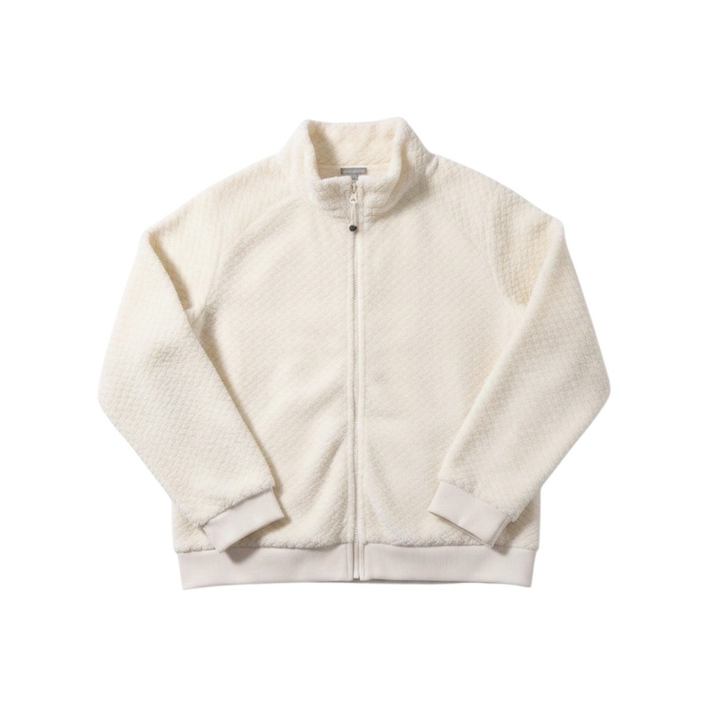 T by Talbots Jacket Womens LP Cream Patterned Sherpa Full Zip Mock Neck Plush